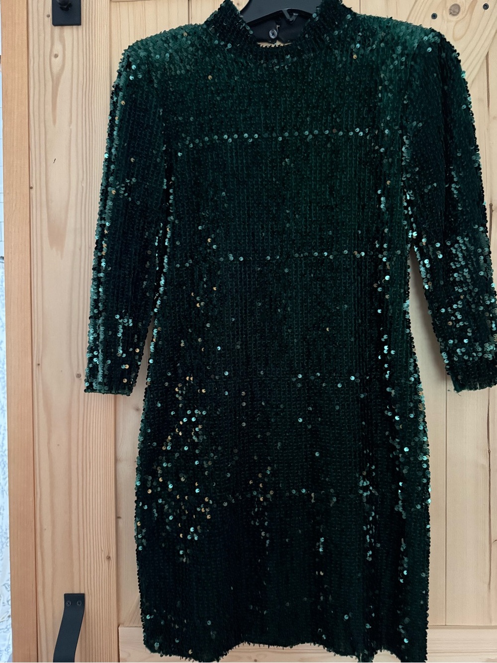 Donna Morgan Dark Green velvet Sequin 3/4Sleeve Dress